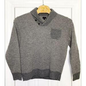 J Crew Mens Lambswool Jacquard Shawl Collar Sweater Grey Large‎